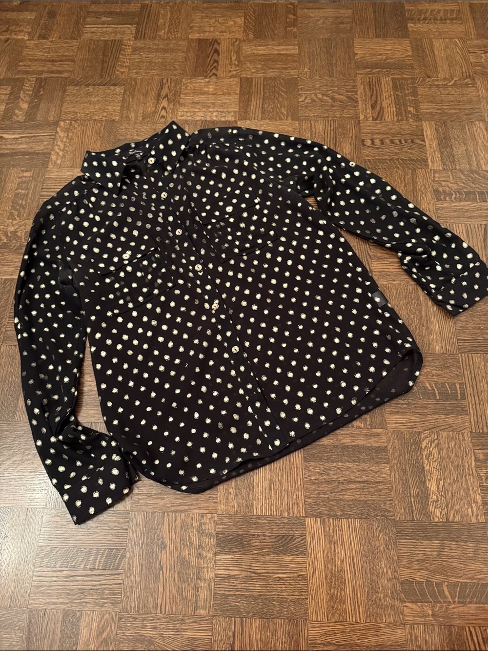 Sheer Black & Gold Polka Dot Button-Up blouse size Small
